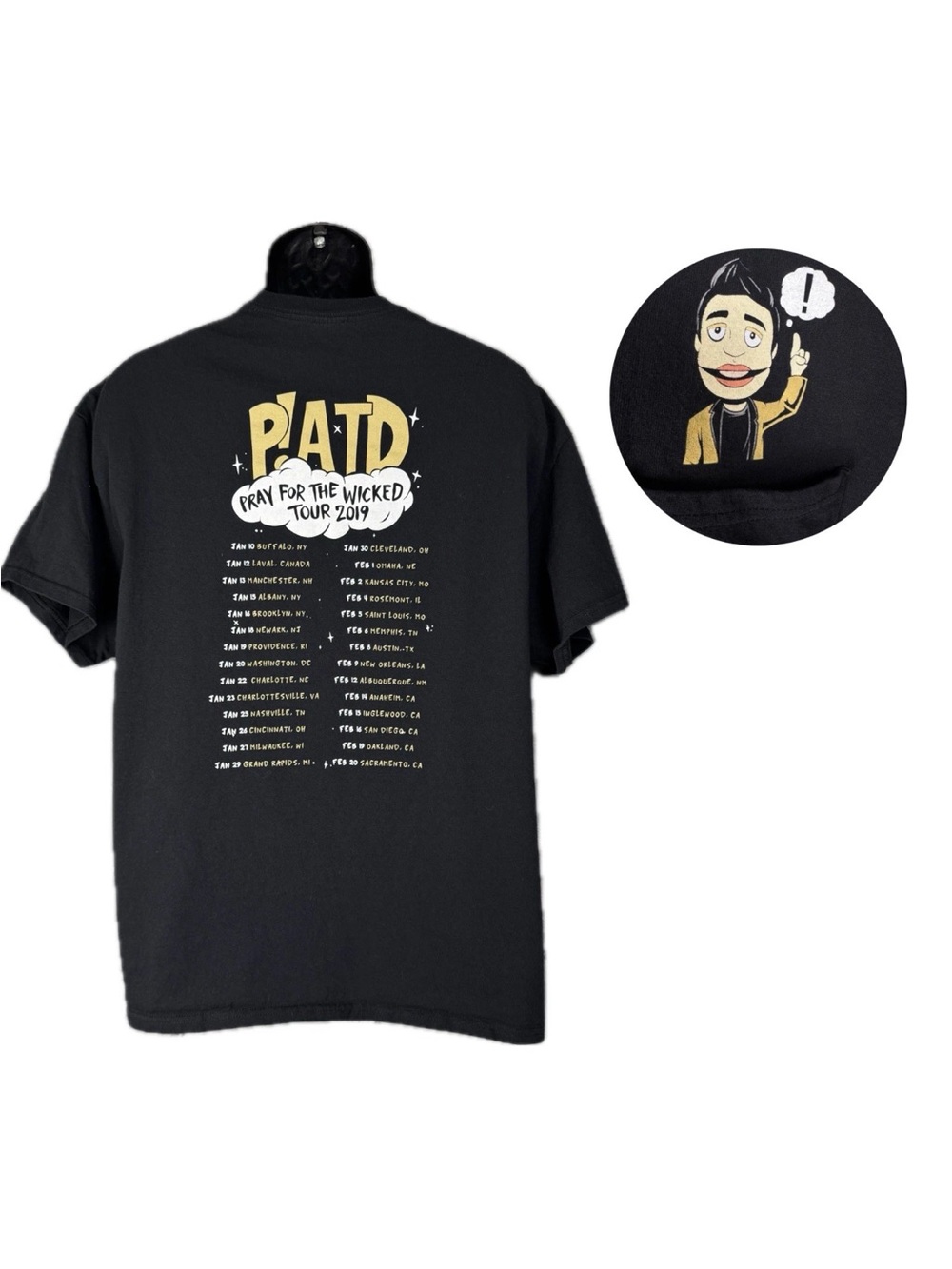 Panic! At The Disco Pray For The Wicked 2019 Tour 2-Sided Black Pocket Tee Sz XL